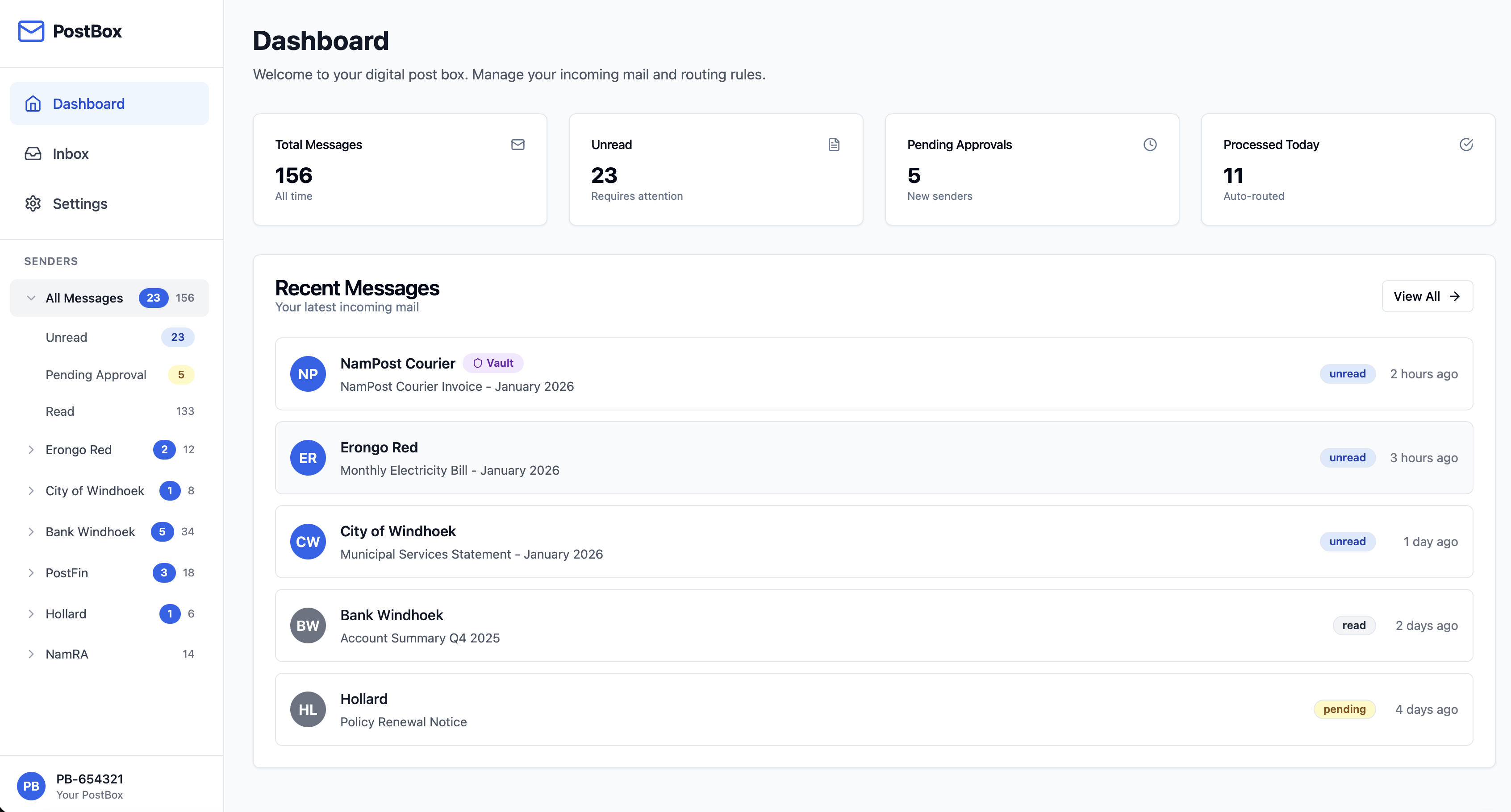 PostBox — Secure Digital Mailbox