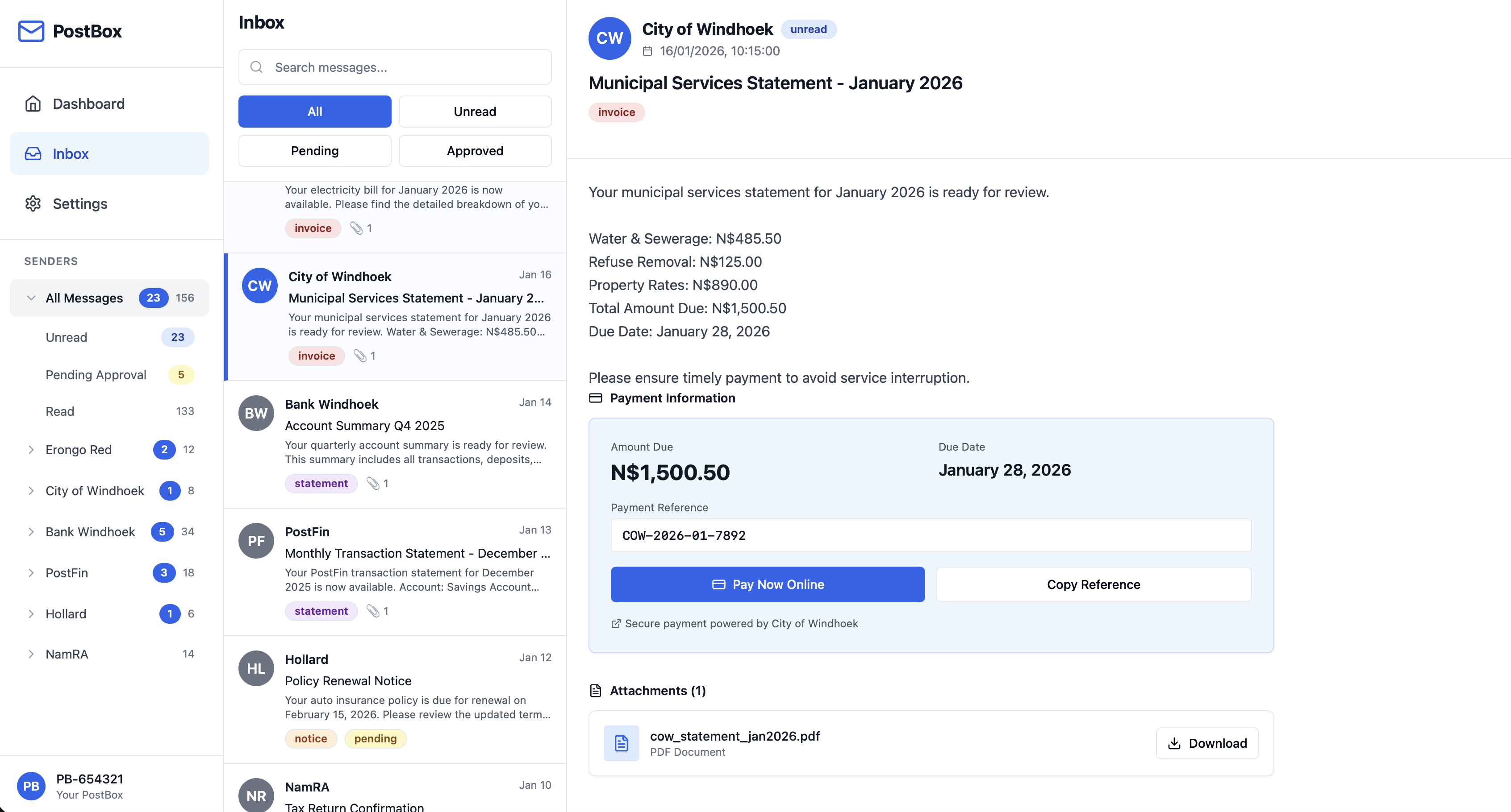 PostBox — Secure Digital Mailbox