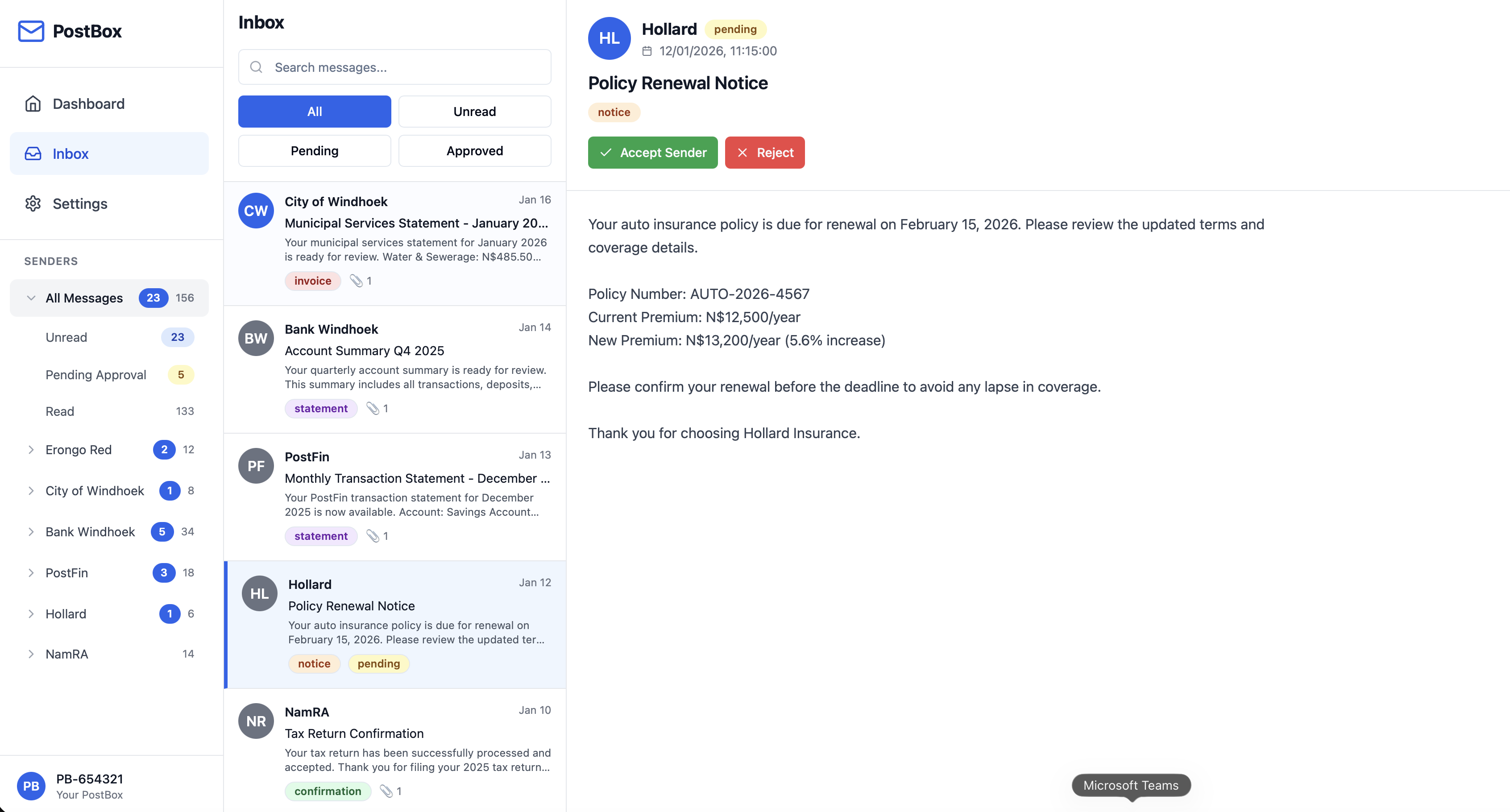 PostBox — Secure Digital Mailbox